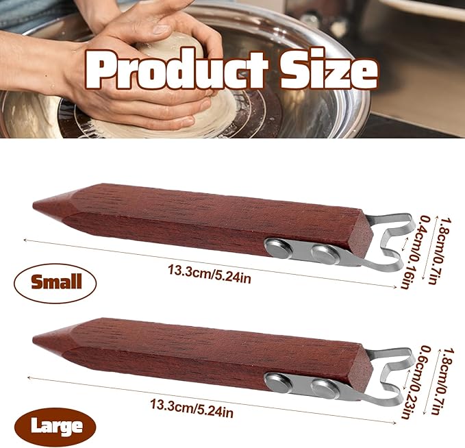 Polymer Clay Tools, Pottery Trimming Tool for Clay Ceramics Bottom Foot, Stainless Steel Pottery Trimming Tools for Potter with Red Sandalwood Handle, for Bowl, Cup & Vase Base Trimmings(L)