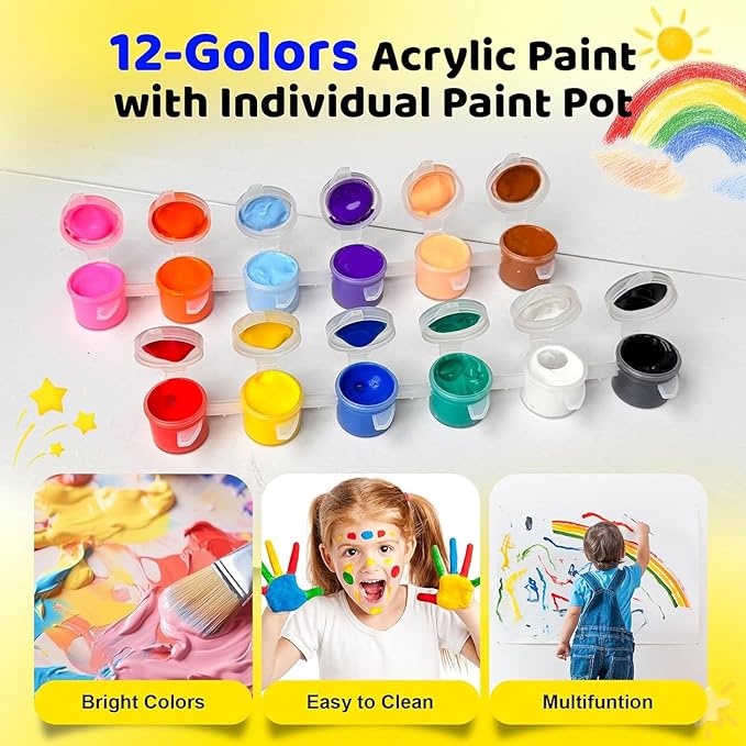30 Pack Mini Acrylic Paint Set, 420 PCS Kids Paint Kit Container Strips Storage, 12 Colors Acrylic Paints Strips for Kids&Adults Craft Paint for Home Classroom Party Favors Paiting Gifts (420)