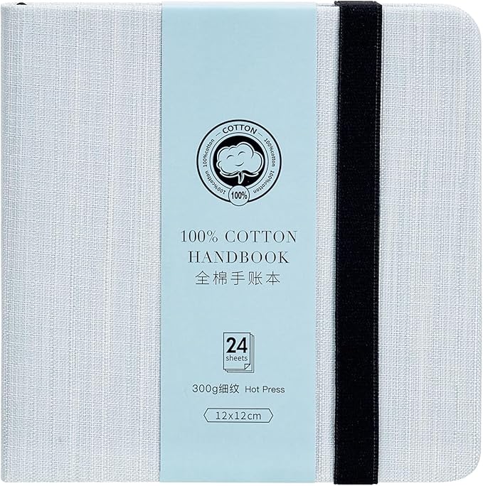 Lightwish Square Watercolor Journal,100% Cotton,300gsm/140lb,Acid-Free,24 Sheets Hot Press Watecolor Paper Sketchbook for Artists Adults Students,4.7 * 4.7 Inches