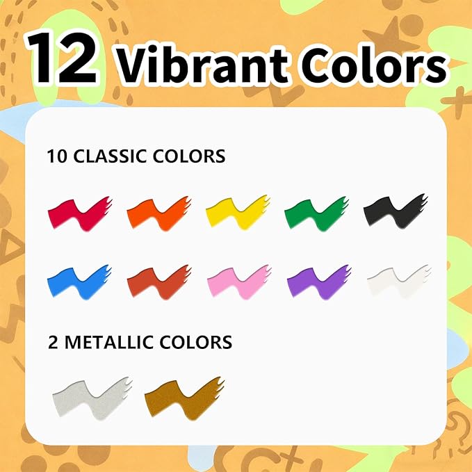 Tavolozza Fine Arts 12 Colors Jumbo Markers, 15mm Felt Tip Jumbo Poster Markers Set, Acrylic Paint Markers for Rock Painting, Poster, Stone, Ceramic, Glass, Wood, Canvas, Metal, Plastic & Fabric