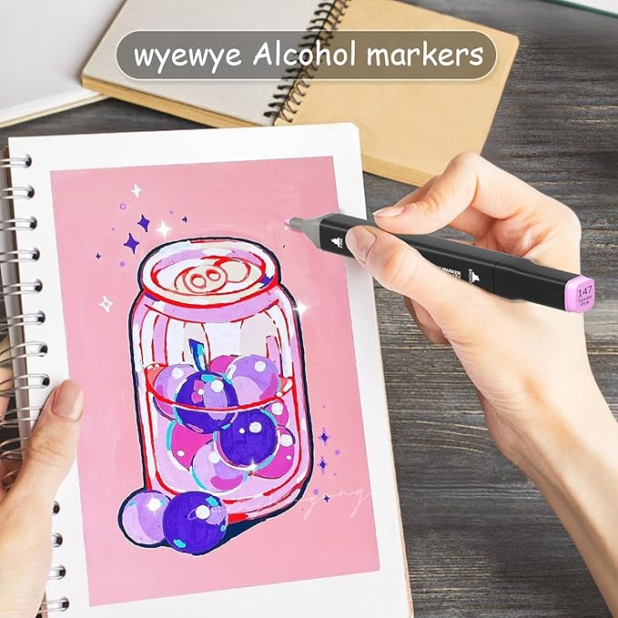 wyewye Alcohol Markers set 120 colors,Painting Pens for Artists,Dual Tip Permanent Art Marker for Artists,Drawing Art Pens for Adults,Sketch Marker for Drawing Journal Note Doodle