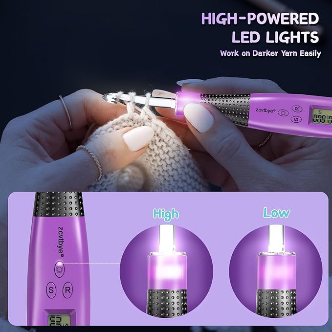 Light up Crochet Hook Set Counting Set Digital Crochet Kit Ergonomic with Lighted Led and Stitch for Crocheting and Knitting