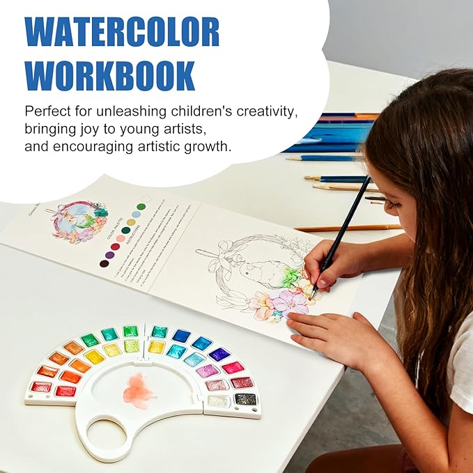 Watercolor Workbook, Water Coloring Book with 13 Pages 300GSM Paper, 26 Colors Watercolor Paint Set with Brush & Storage Bag, Beginner-Friendly Coloring Book for Adults - Birds Theme Art Kit