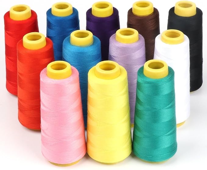 AK Trading CO. 4-Pack Ivory All Purpose Sewing Thread Cones (6000 Yards Each) of High Tensile Polyester Thread Spools for Sewing, Quilting, Serger Machines, Overlock, Merrow & Hand Embroidery