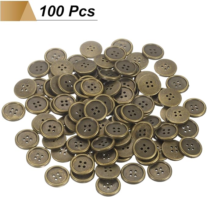 HARFINGTON 100pcs 40L Plastic Sewing Buttons 25mm 1" 4-Hole Round Replacement Craft Button for Coats Sewing Clothing and DIY, Bronze