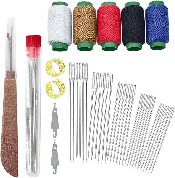 Giasy_Fortune 41PCS Big Eye Steel Sewing Tool Set, Needle and Thread Kit, Portable Hand Sewing Set, Punch Needle Kit Repair Tools, Christmas Gifts for Grandma Beginner Traveler DIY Craft Enthusiasts