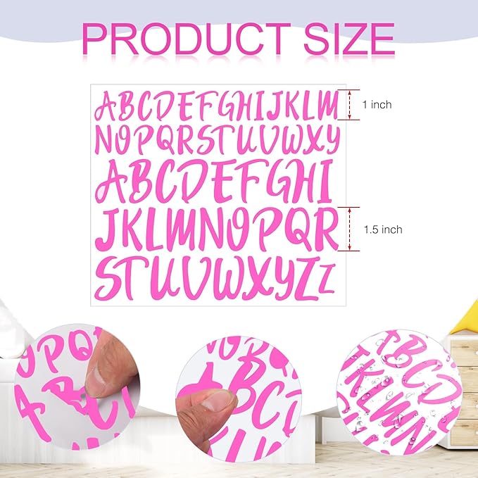 TaoBary 416 Pcs Christmas Letter Stickers 8 Sheets Alphabet Stickers 2 Size Vinyl Cursive Self-adhesive Letter Personalized Decor for Scrapbooking Water Bottle Christmas Craft(1", 1.5'',Pink)