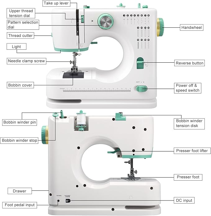 Mini Sewing Machine for Beginners with 32 PCS Threads Kit,16 Built-In Stitches, 2 Speed, Multifunctional Portable Sewing with Foot Pedal Small Sewing Quilting Machine (style_a)