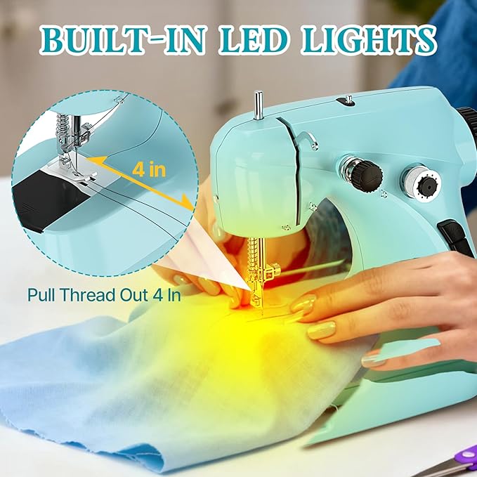Mini Sewing Machine, Portable with Extension Table & Sewing Kit, Dual Speed Control, Built-in Light, Ideal for Beginners & Quick Household Repairs