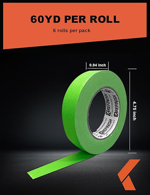 Painters Tape for Car - Green No Residue Automotive Masking Tape - Heat Resistant for Paint Booth, 0.94 Inches X 60 Yards, 6 Rolls