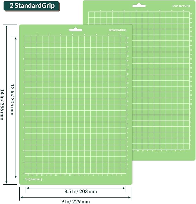 WISYOK 12x8.5 Inch Cutting Mats for Cricut Joy Xtra, 2-Pack Standard Grip Reusable Adhesive Mats for Crafts, Quilting, Sewing