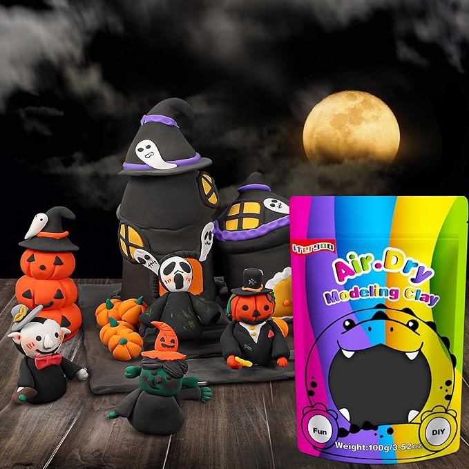iFergoo Black Air Dry Clay, DIY Creative Modeling Clay for Kids, Super Light Magic Clay for Kids Age 3-12, Safe & Non-Toxic, Molding Clay for Sculpting, Great Gift for Boys & Girls