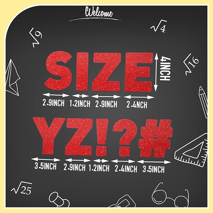 Harloon 232 Pcs 24 Sheets Large Glitter Letter Stickers Big Font Alphabet Letter Self Adhesive Letters Kit Mailbox Stickers for Mailbox Bulletin Boards Classroom Home(Red,4 Inch)