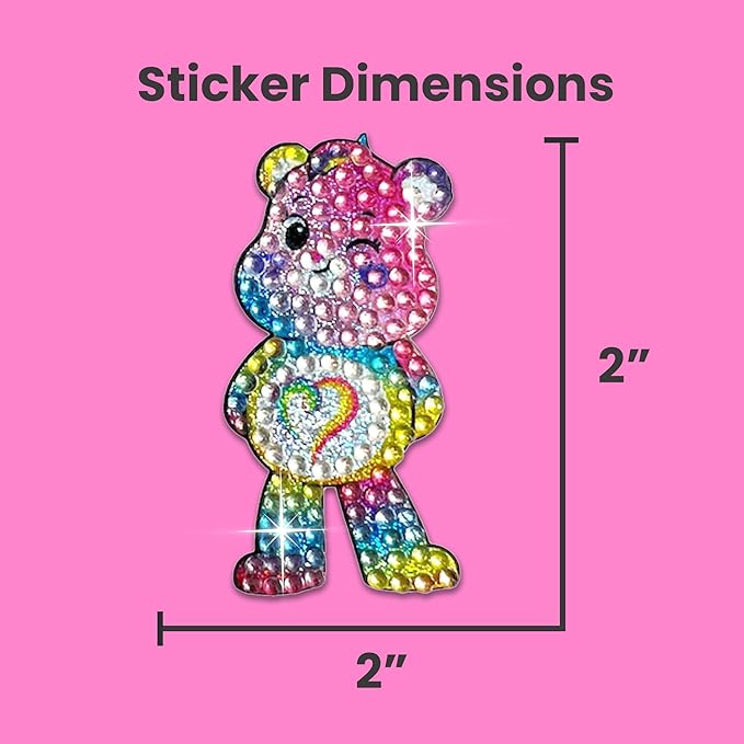 StickerBeans® Rhinestone Stickers – Care Bears 4-Pack, 2” x 2” Each, Unique Sparkly Cut-to-Shape for Collecting, Trading, Decorating Laptops, Phone Cases, Scrapbooks, for Kids, Teens, & Adults