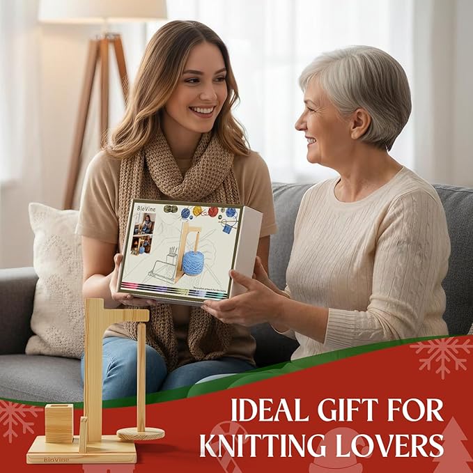 BloVine Upgraded Wooden & Magnetic Yarn Holder for Crocheting,Ideal Christmas Gift for Knitters with Phone Holder & Needle Storage, in Elegant Gift Box