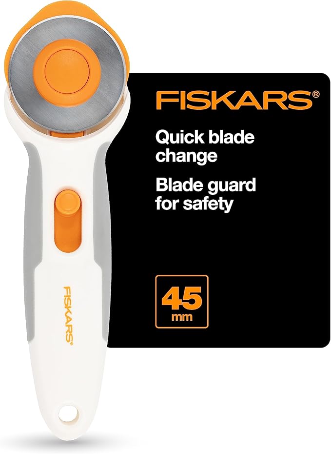 Fiskars Rotary Cutter, Titanium Coated Precision Blade, Cuts Fabric and Vinyl, 45mm, SoftGrip Handle for Comfort