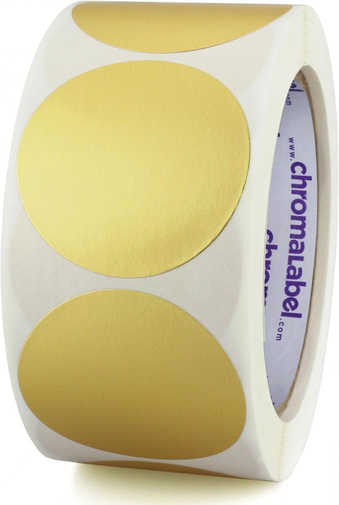 ChromaLabel 2 inch Color-Coding Dot Label, Metallic Gold, 500 Labels per Roll