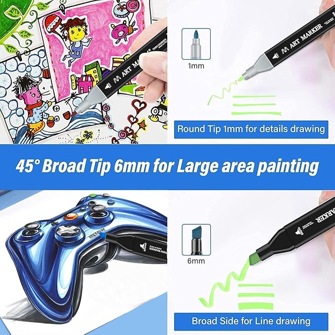 Tommax 120 Colors Dual Tip Alcohol Markers, Sketch Markers Set for Kids Adults Artists Painting, Coloring, Sketching, Multicolor