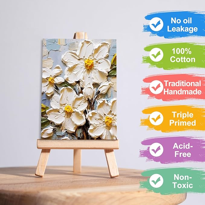 ESRICH 5x7IN Small Canvases for Painting,12 Pack Mini Canvas Boards Cotton Painting Canvas Primed Acid Free Mini Blank Canvas Panels for Oil Paint,Watercolor,Acrylic Paint,Gouache&Tempera.