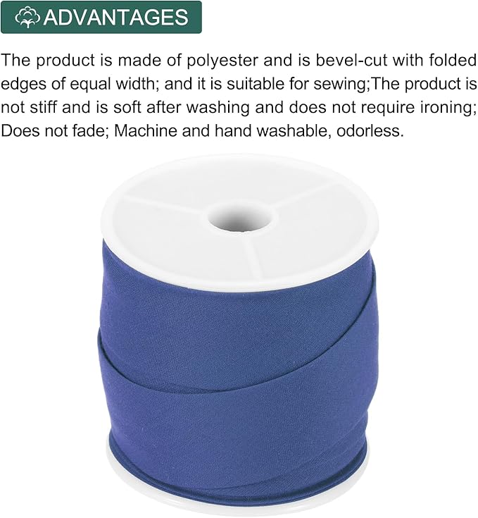 MECCANIXITY 1 Inch Single Fold Bias Tape Cotton Continuous Bulk Bias Tape for Sewing, Seaming Quilting Hemming Binding Crafts (Bright Blue 10 Yards)