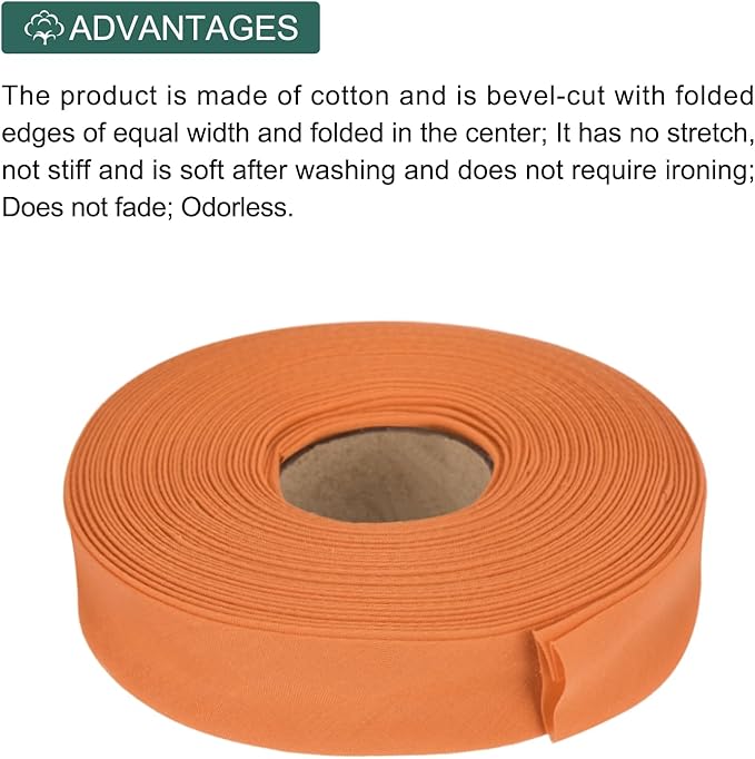 MECCANIXITY 1 Inch Double Fold Bias Tape Polyester Continuous Bulk Bias Tape for Sewing,Seaming Quilting Hemming Binding Crafts (Orange 10 Yards)