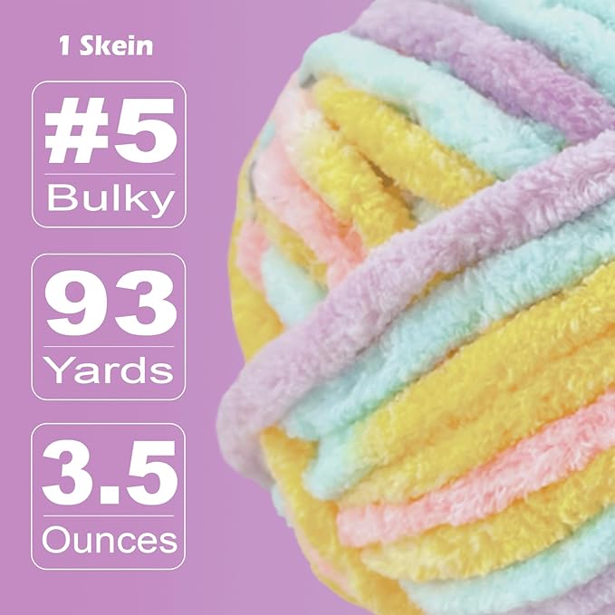 Soft Velvet Yarn Chenille Yarn for Crocheting and Knitting – Bulky (93 Yards/100g) - Polyester - Yarn for Blanket Amigurumi Weaving Crafts (Sunshine Mix, 1 Pack)