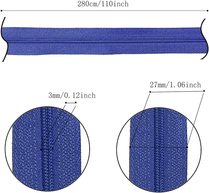DOITEM Zipper Tape 3 mm Nylon Endless Zipper Set with Slider - 5 Colors