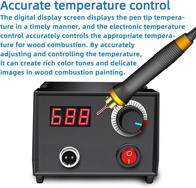LH30-1 wood burning tool,wood burning kit pen 25~750℃,professional wood burning kit,with digital thermometer temperature adjustable temperature,1 wood burning pens, 30 pen tips(LH30-1A pen)