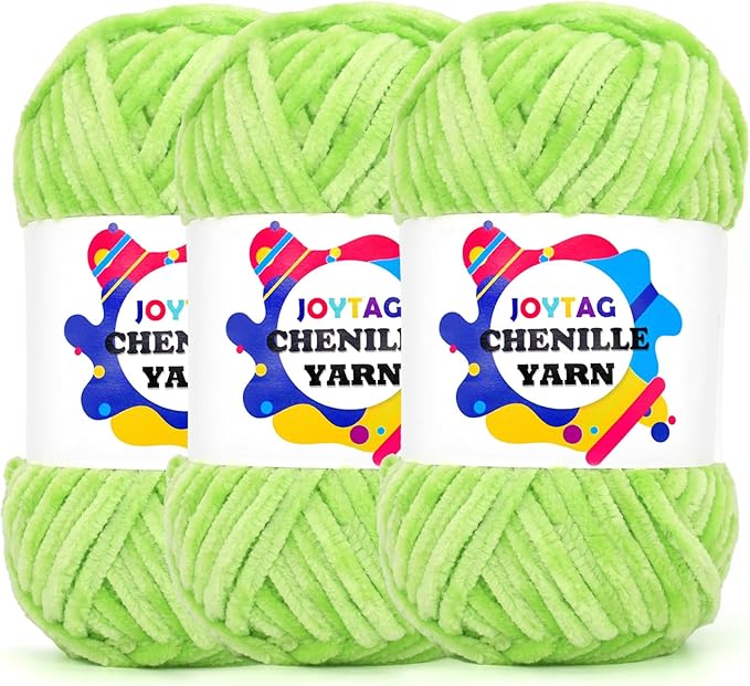 Velvet Chenille Yarn for Crocheting Lime Green Velvet Fluffy Plush Thick Bulky Chunky Chenille Soft Baby Blanket Yarn for Crocheting Hand Knitting 3 * 100g-Lime Green