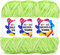 Velvet Chenille Yarn for Crocheting Lime Green Velvet Fluffy Plush Thick Bulky Chunky Chenille Soft Baby Blanket Yarn for Crocheting Hand Knitting 3 * 100g-Lime Green