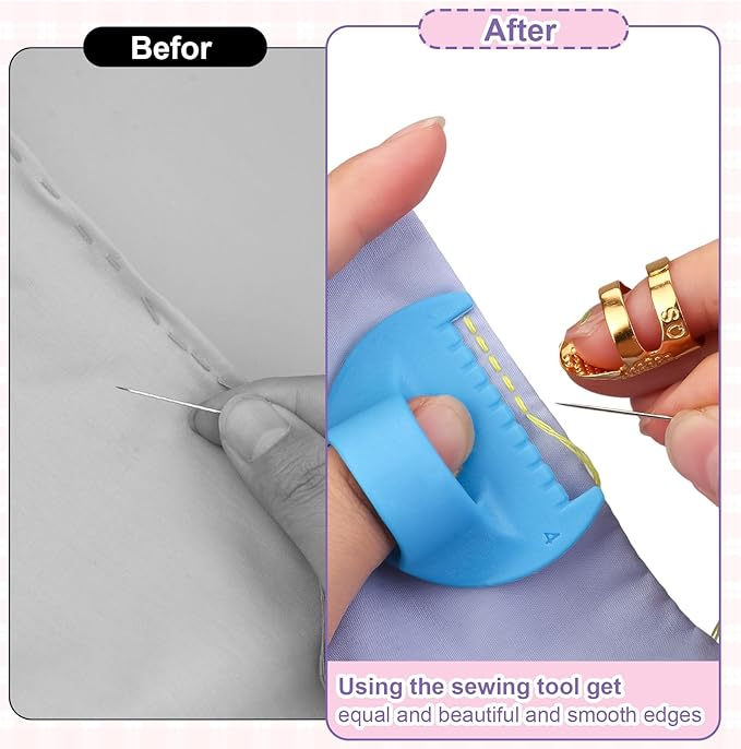 6Pcs Sewing Tool Kit-4Pcs Edge Stitch Lock & Sewing Gauge + 2Pcs Adjustable Thimble Finger Protector,Precision Measuring Tool & Needle Shield for Sewing, Quilting, DIY Crafts