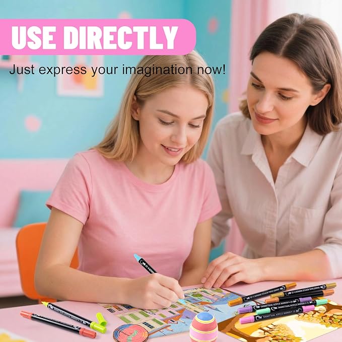 26 Colors Acrylic Paint Markers, Dual Tip Acrylic Paint Pens for Rock Painting, Black Paper, Wood, Canvas, Stone, Glass, Ceramic, DIY Crafts Making Art Supplies