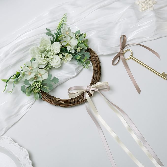 Champagne Double Face Satin Ribbon 3/8 Inch x 45 Yards Ivory Fabric Ribbon for Gift Wrapping, Flower Bouquets, Hair Bows Making, Wedding Decoration, Invitation Cards, Christmas (3 Rolls *15Yd)