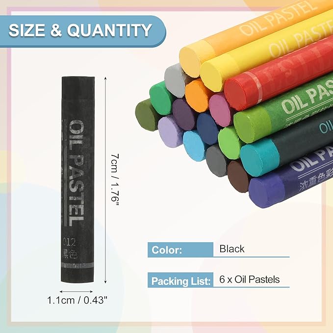 PATIKIL Black Oil Pastels, 6Pcs Soft Oil Crayons Creamy Pastels Stick Art Supplies for Art Painting Drawing Blending Graffiti for Drawing Beginners Artists