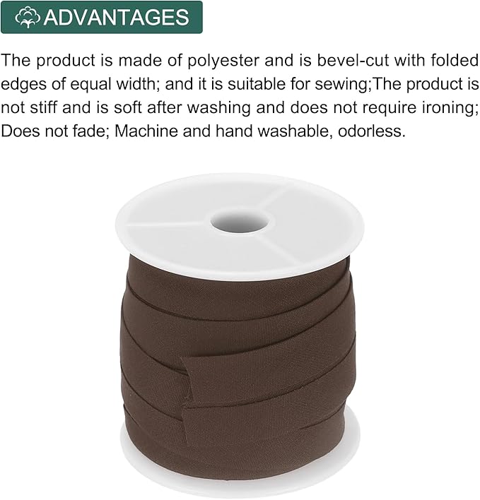 MECCANIXITY 1 Inch Single Fold Bias Tape Cotton Continuous Bulk Bias Tape for Sewing,Seaming Quilting Hemming Binding Crafts (Brown 10 Yards)