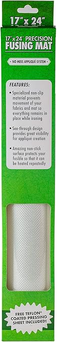 Precision Fusing Mat (17" x 24") Includes No-Slip/Nonstick mat with See-Through Design for Appliqué Creation, and Teflon Coated Pressing Sheet - Applique Pressing Sheet