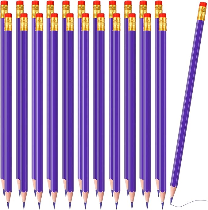 Zhanmai 24 Pieces Purple Pencils with Eraser Pre-sharpened Erasable Checking #2 HB Pencils with Erasable Tops for Writing Drawing Checking Coloring Tests Grading Map Coloring Editing Office Favors