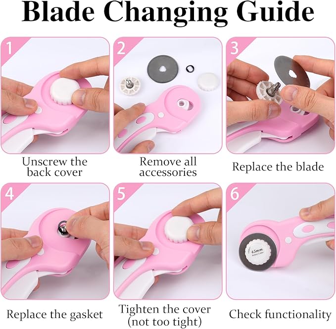 45mm Rotary Cutter for Fabric, Fabric Cutters with 5pcs Extra Rotary Blades, Roller Cutter Set for Sewing, Quilting, Leather & Craft Projects (Pink)
