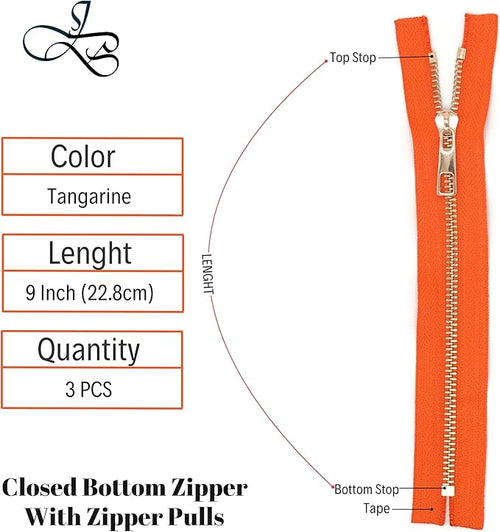 #5 Gold Metal Zipper - 50+ Colors - 3 PCS - (4-14 inches) Sizes - Luxury Lightweight Handcraft Metal Zippers with pulls for Purses Bags Pockets Shoes Sewing & Crafts DIY ZP02169