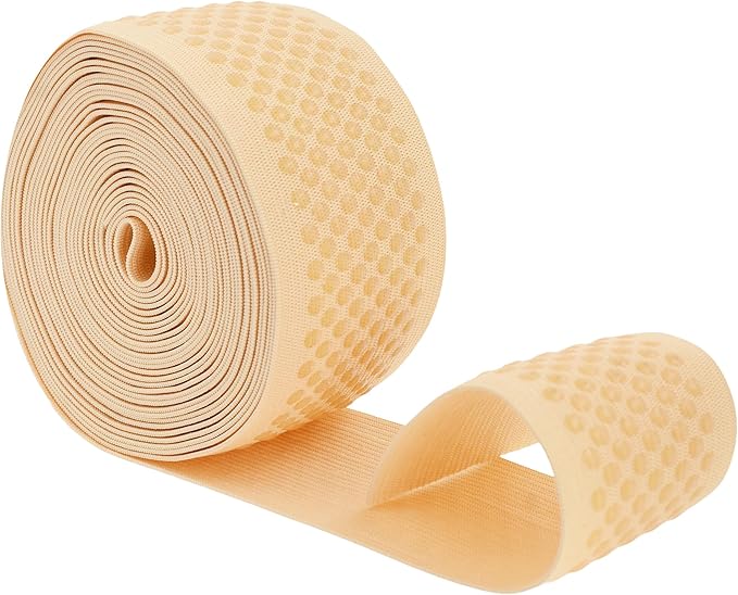 Mandala Crafts 2 Inch Elastic Silicone Gripper Tape for Clothing - 5 Yds Dotted Non Slip Elastic Band for Sewing - Blonde Silicone Flat Fabric Stretchy Ribbon Straps