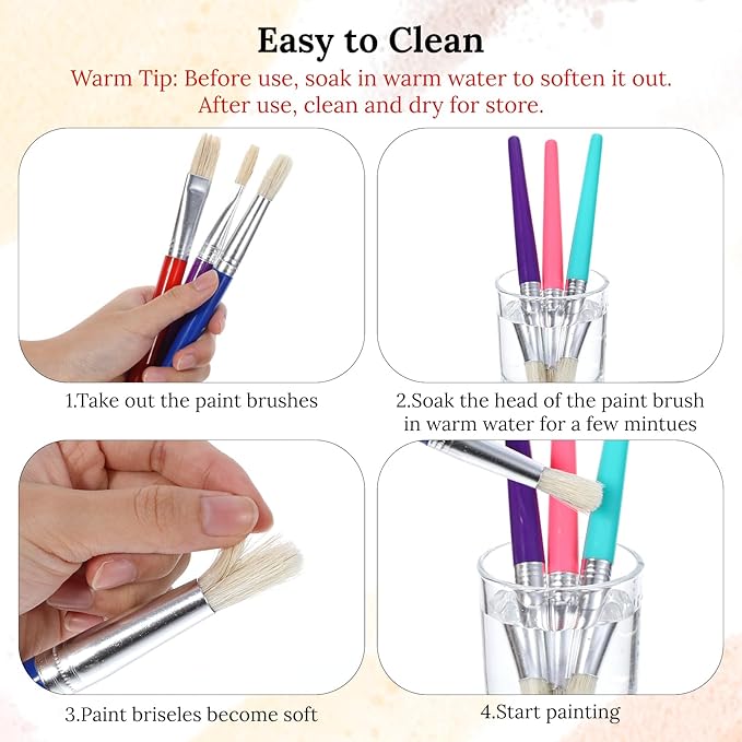 64Pcs Paint Brushes, Paint Brushes with Bristle, Round & Flat Paintbrushes, Easy Hold and Clean Toddler Paintbrushes, Big Washable Chubby Painting Brush for Acrylic Oil Watercolor Gouache