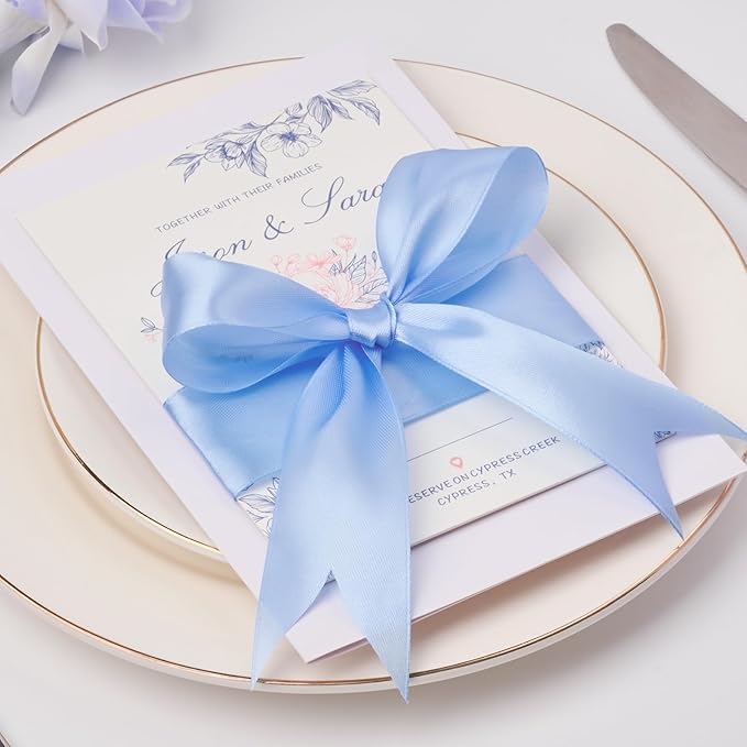 1-1/2 Inch Wide Sky Blue Satin Ribbon, 50 Yards Solid Polyester Fabric Ribbon for Roses Making, Gift Wrapping, Valentine's Day, Wedding Decorations, Crafts, Bows