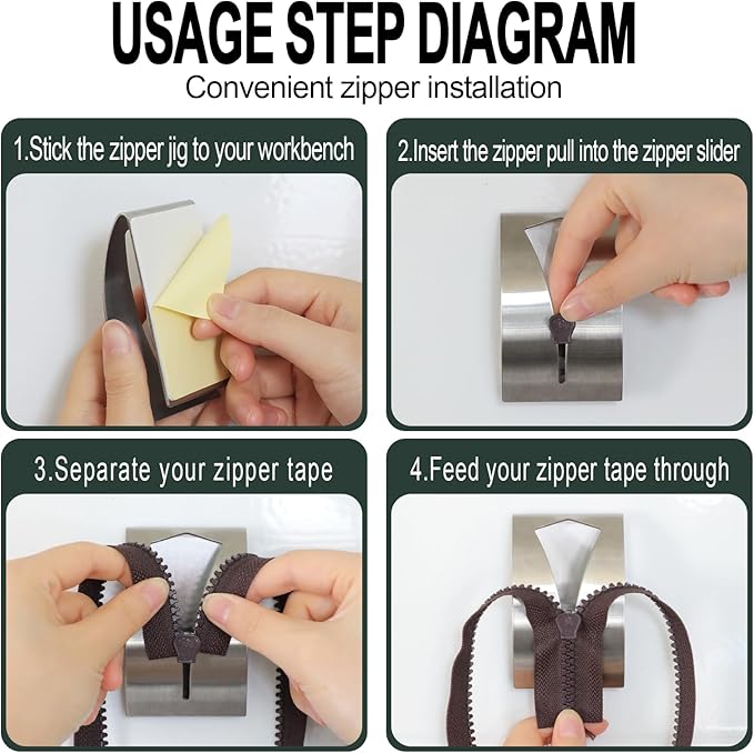 SINSETU Zipper Jig Tool, Quick Zipper Jig Sliders for Zipper Pulls, Stainess Steel Zipper Puller Helper for Pants, Dresses(2 Pack), Black, Silver, 2CLLTX