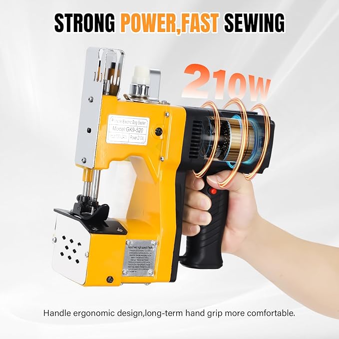 Portable Bag Sewing machine 210W Bag Closer Bag Closing Machine Bag Stitching Machine Industrial Sewing Machine Bag Stitcher for Sack Woven, burlap bags, Kraft Paper Bag Sealing