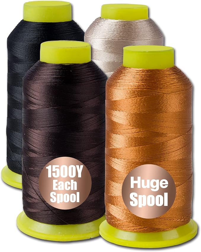 4Pcs Nylon Thread for Sewing, 210d/3 Upholstery Thread, 4 Cone of 1500 Yards Each Leather, Serger Overlock Machine for Sewing Hair Extension