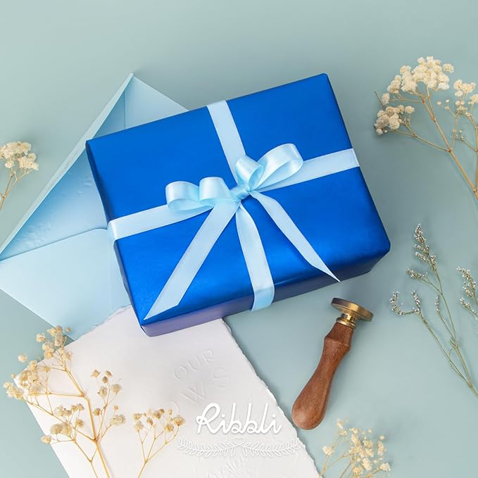 Ribbli Light Blue Satin Ribbon Double Faced Satin 1/2 inch x Continuous 50 Yards-Light Blue Ribbon for Gift Wrapping Crafts Wedding Decoration Bows Bouquet Floral Arrangement