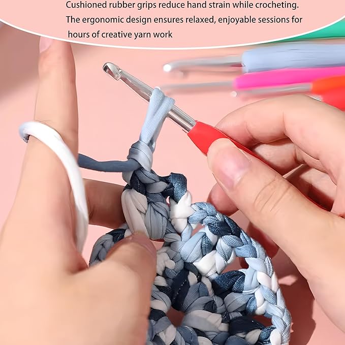 ZCLGOOD 3PCS 5mm/6.5mm/9mm Ergonomic Crochet Hooks Set, Soft Rubber Handle Aluminum Knitting Needles, Professional Yarn Craft Tools for Beginners Adults DIY Projects