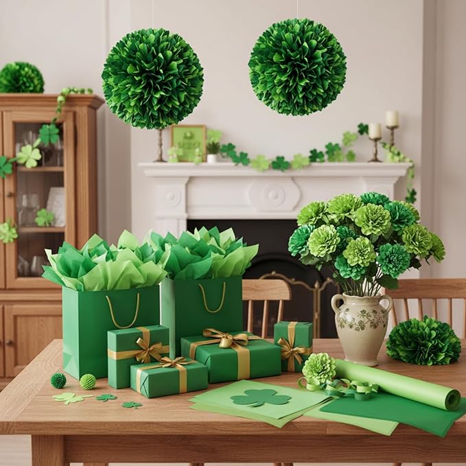 Qilery 500 Sheets Green Tissue Paper Bulk for Gift Bags 15 x 20 Inch Acid Free Decoupage Packaging Wrapping Paper Sheets, St. Patrick's Day Mardi Gras Decoration DIY Craft, Bouquet, Wedding, Shipping