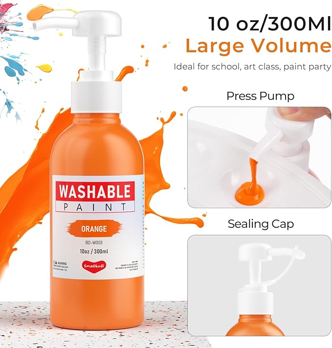 15 Colors Large Washable Paint Set for Kid, 10oz/300 ml Bottle with Pump, Bulk Paint Supplies Non Toxic Children Tempera Paint for Art, Craft, DIY, Finger Paint, School, Home, Classroom