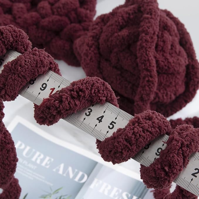 HOMBYS 8 Pack Assorted Chunky Yarn for Crocheting,Super Bulky Large Soft Fluffy Yarn,Plush Fuzzy Yarn,Thick Chenille Yarn for Hand Knitting/Arm Knitting,4 Cream & 4 Wine Red(27yds,8 oz Each Skein)